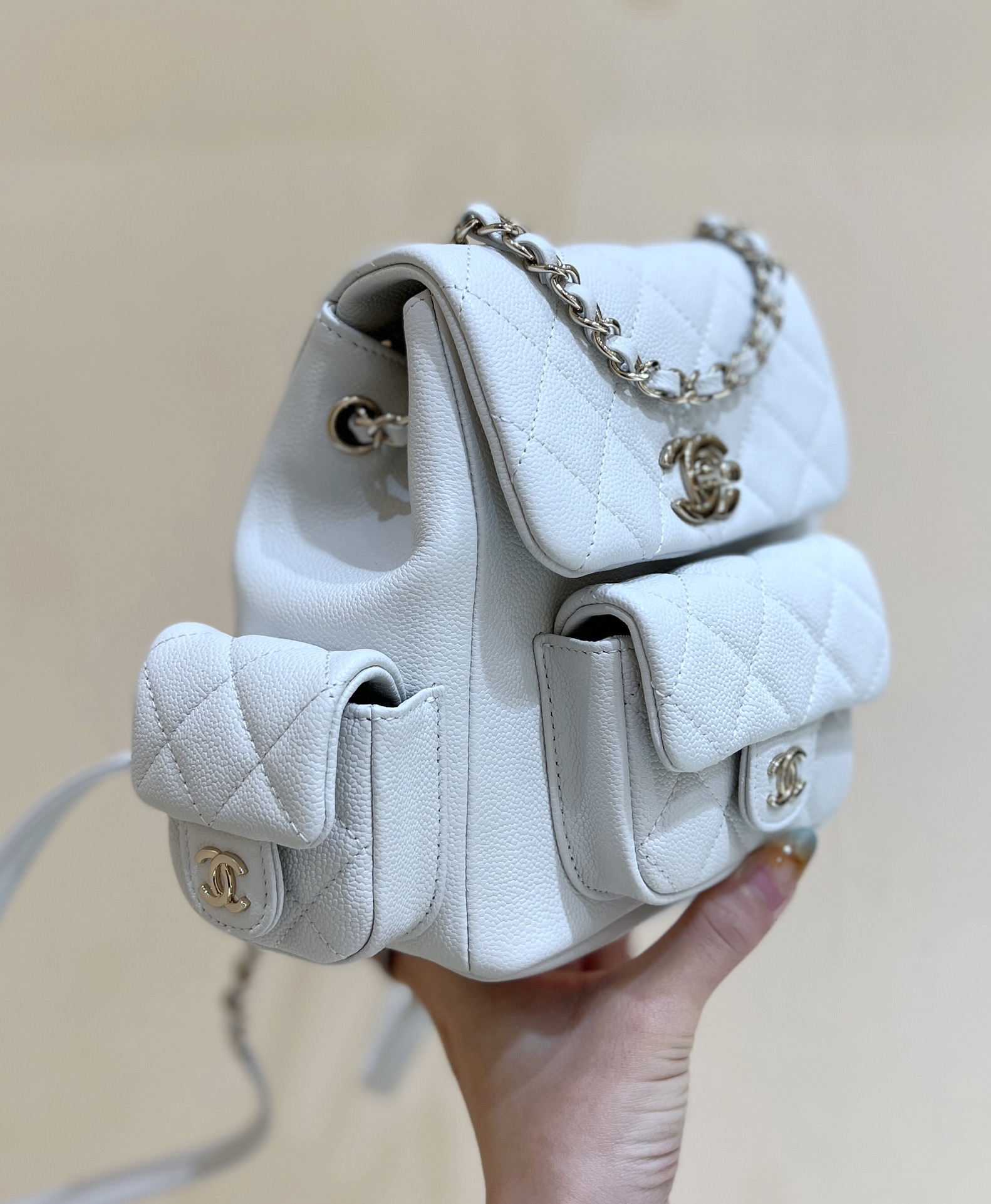 Chanle 23K Duma Small Backpack White Caviar