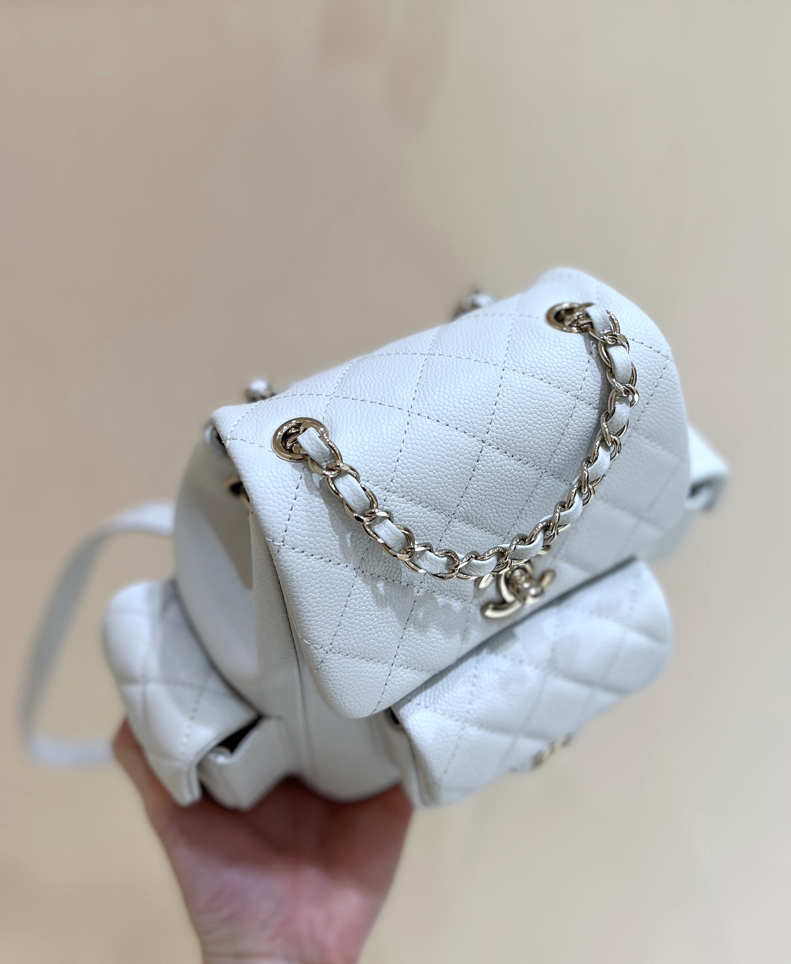 Chanle 23K Duma Small Backpack White Caviar