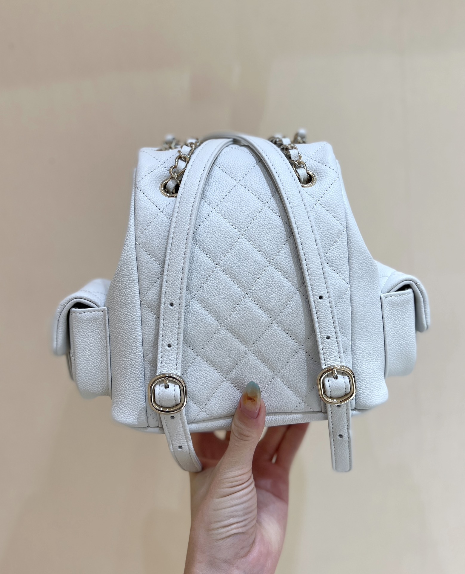 Chanle 23K Duma Small Backpack White Caviar