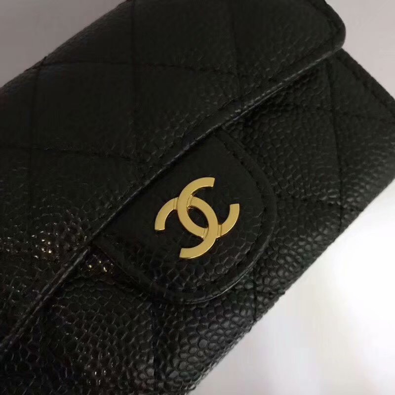 Cheap Chanel CF Card Small Bag Caviar Quilted Genuine Leather Black Gold