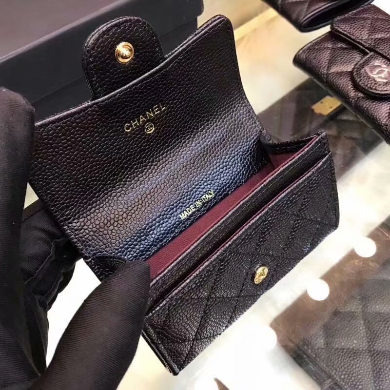 Cheap Chanel CF Card Small Bag Caviar Quilted Genuine Leather Black Gold