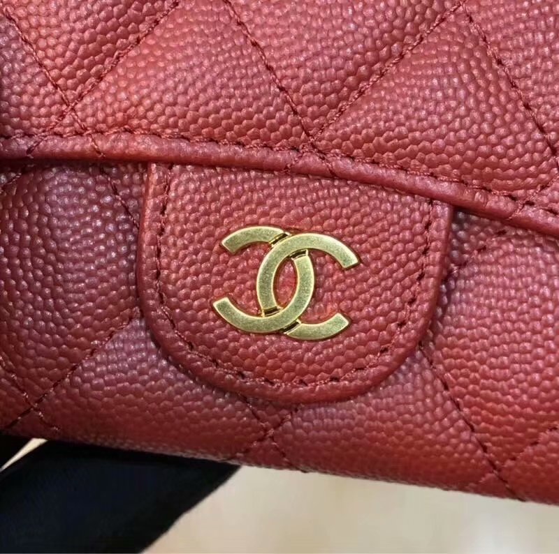 Cheap Chanel CF Card Small Bag Caviar Quilted Genuine Leather Red Gold Hardware
