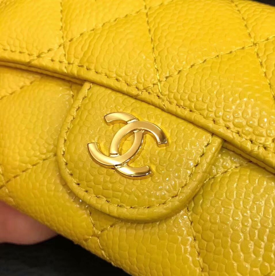 Cheap Chanel CF Card Small Bag Caviar Quilted Genuine Leather Yellow Gold Hardware