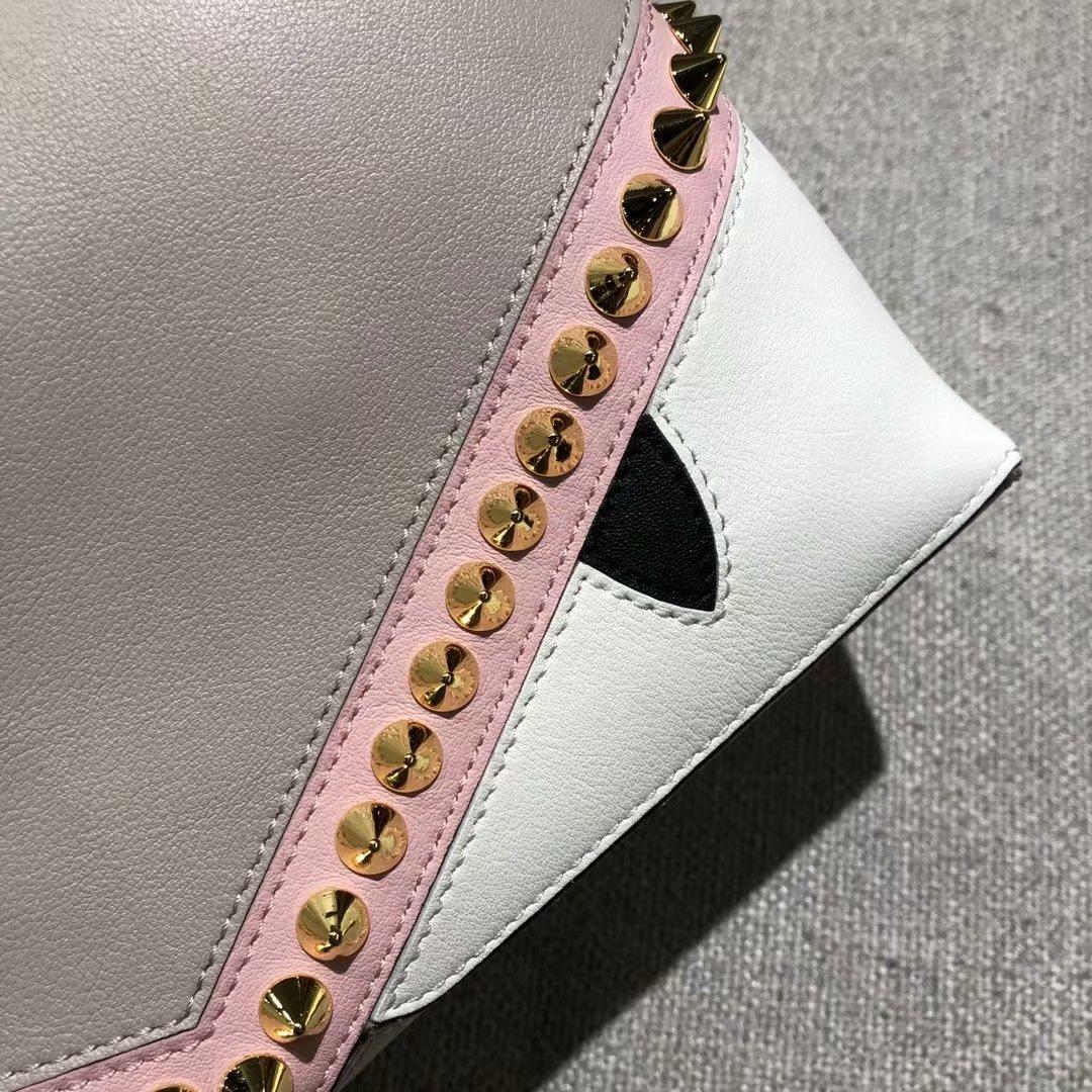 Cheap Fendi BY THE WAY REGULAR Boston Bag with Zip Fastening Grey Pink White