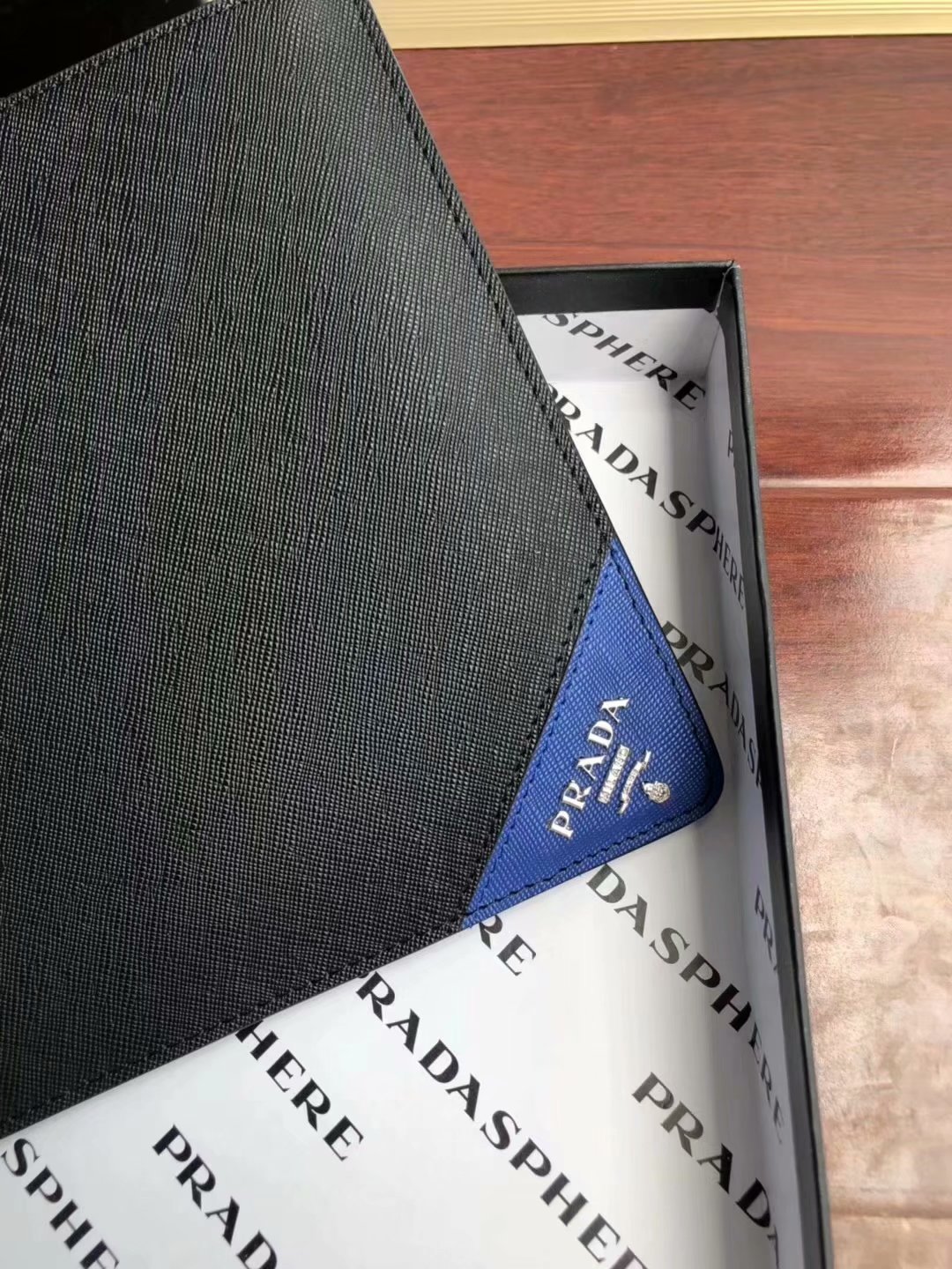 Cheap Prada NG008-1 Saffiano Leather Men Pouch Blue Logo