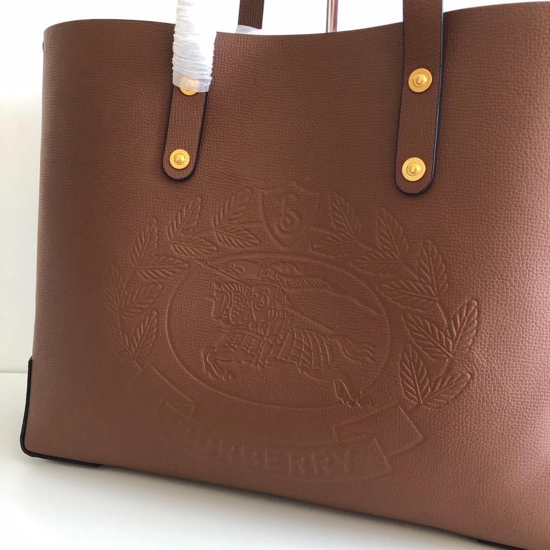 Cheap Replica Burberry Small Embossed Crest Leather Tote Brown