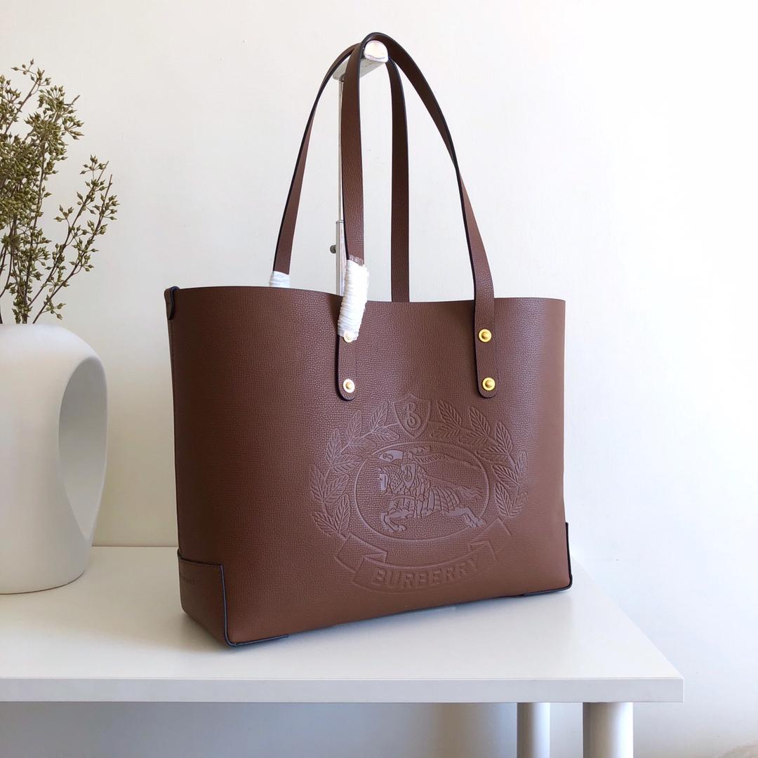 Cheap Replica Burberry Small Embossed Crest Leather Tote Brown