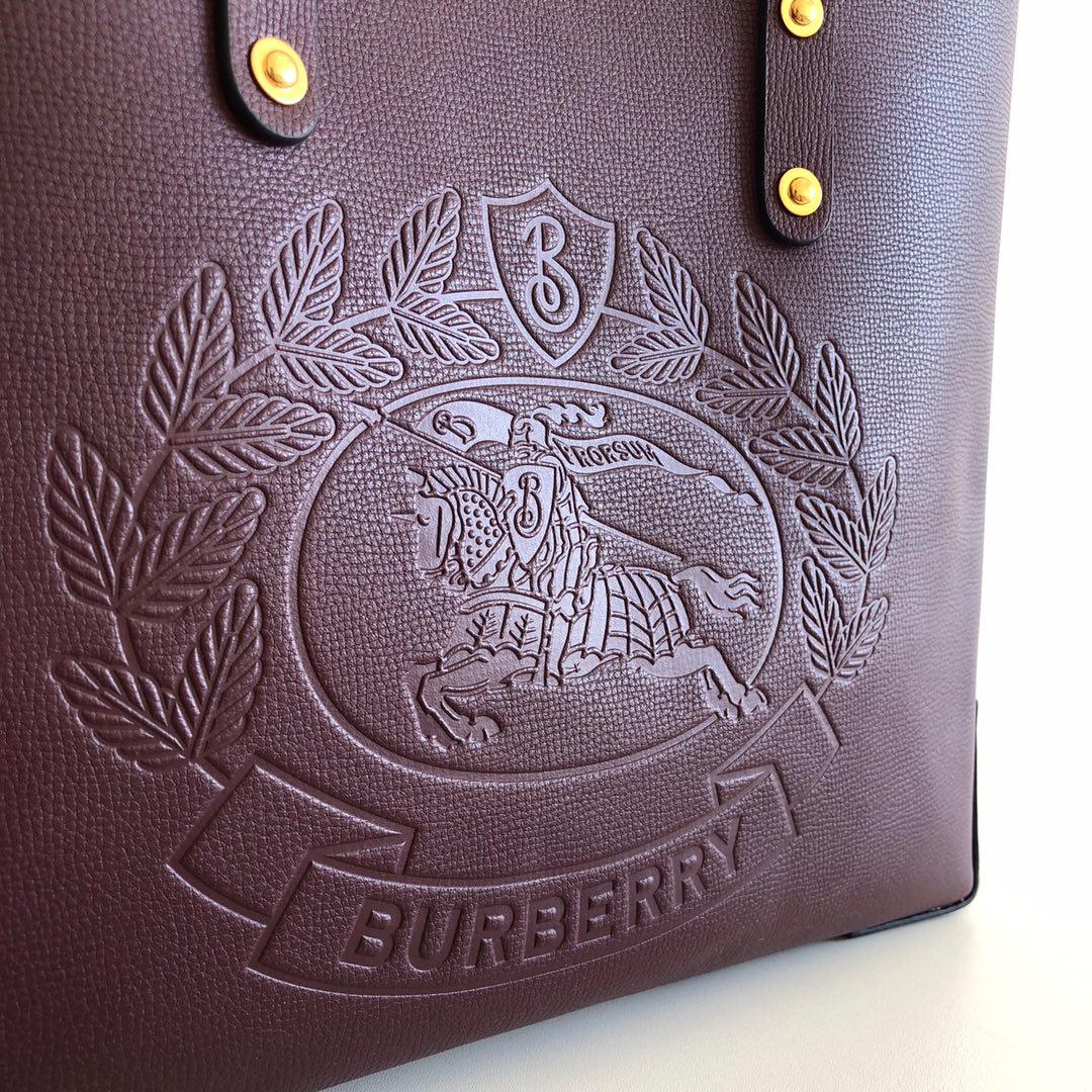 Cheap Replica Burberry Small Embossed Crest Leather Tote Burgundy