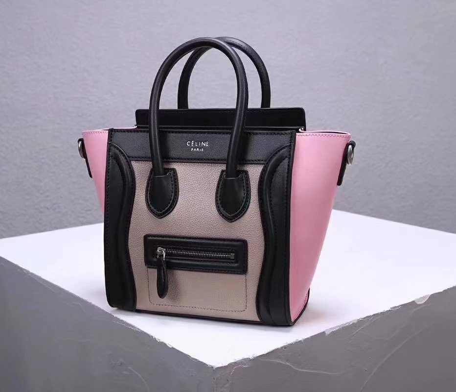 Cheap Replica Celine Nano Luggage Bag in Multicolour Baby Grained Calfskin Pink Black White