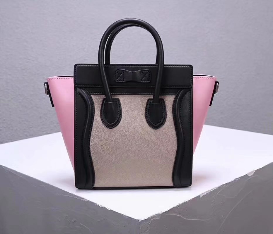 Cheap Replica Celine Nano Luggage Bag in Multicolour Baby Grained Calfskin Pink Black White