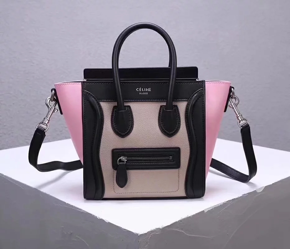 Cheap Replica Celine Nano Luggage Bag in Multicolour Baby Grained Calfskin Pink Black White