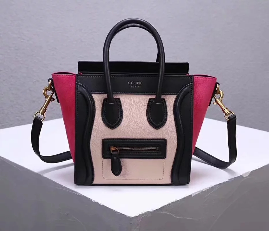 Cheap Replica Celine Nano Luggage Bag in Multicolour Baby Grained Calfskin Rose Black White