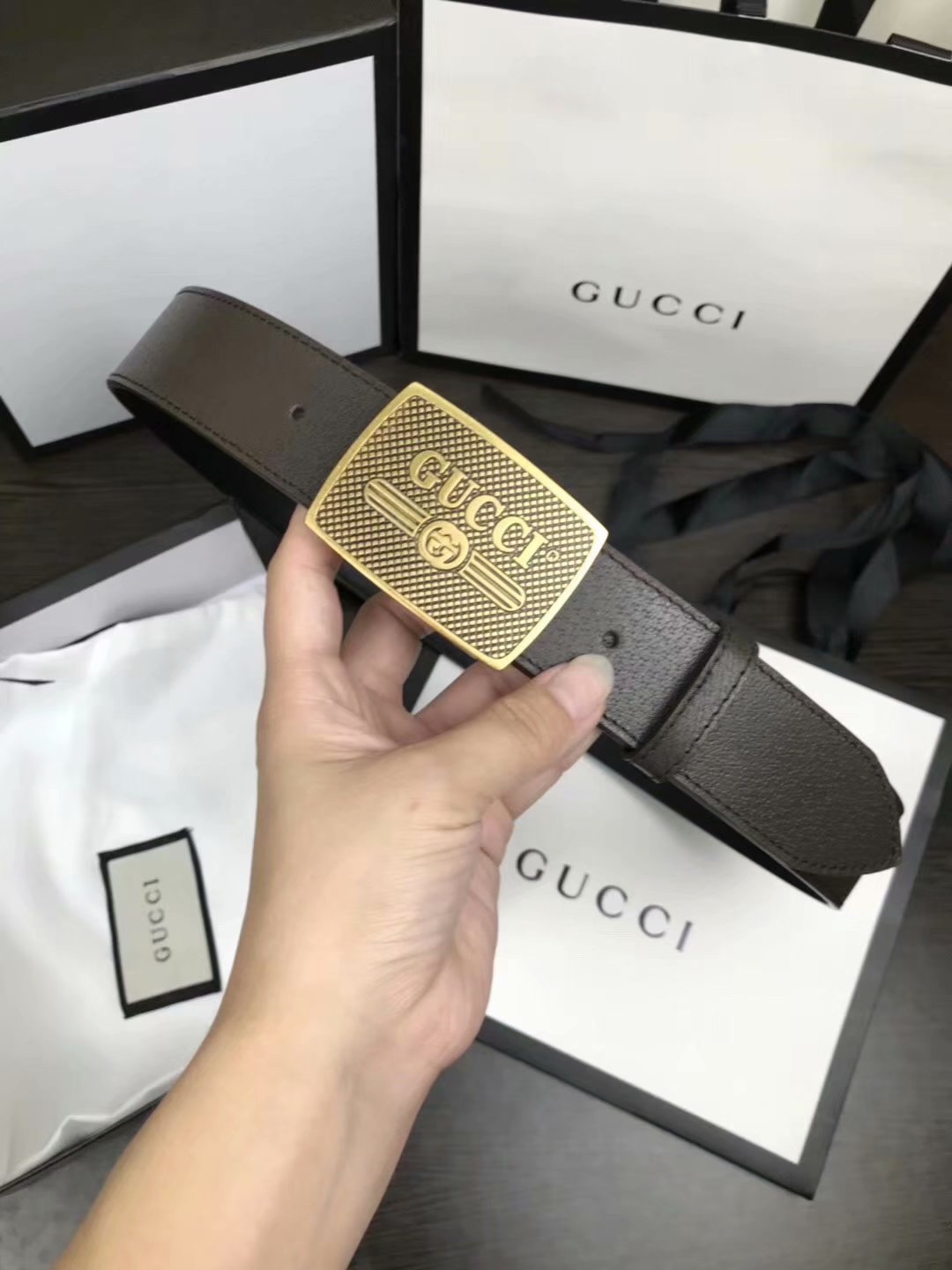 Cheap Replica Gucci Men Belt Width 3.8cm With Bronze Gold Buckle 052