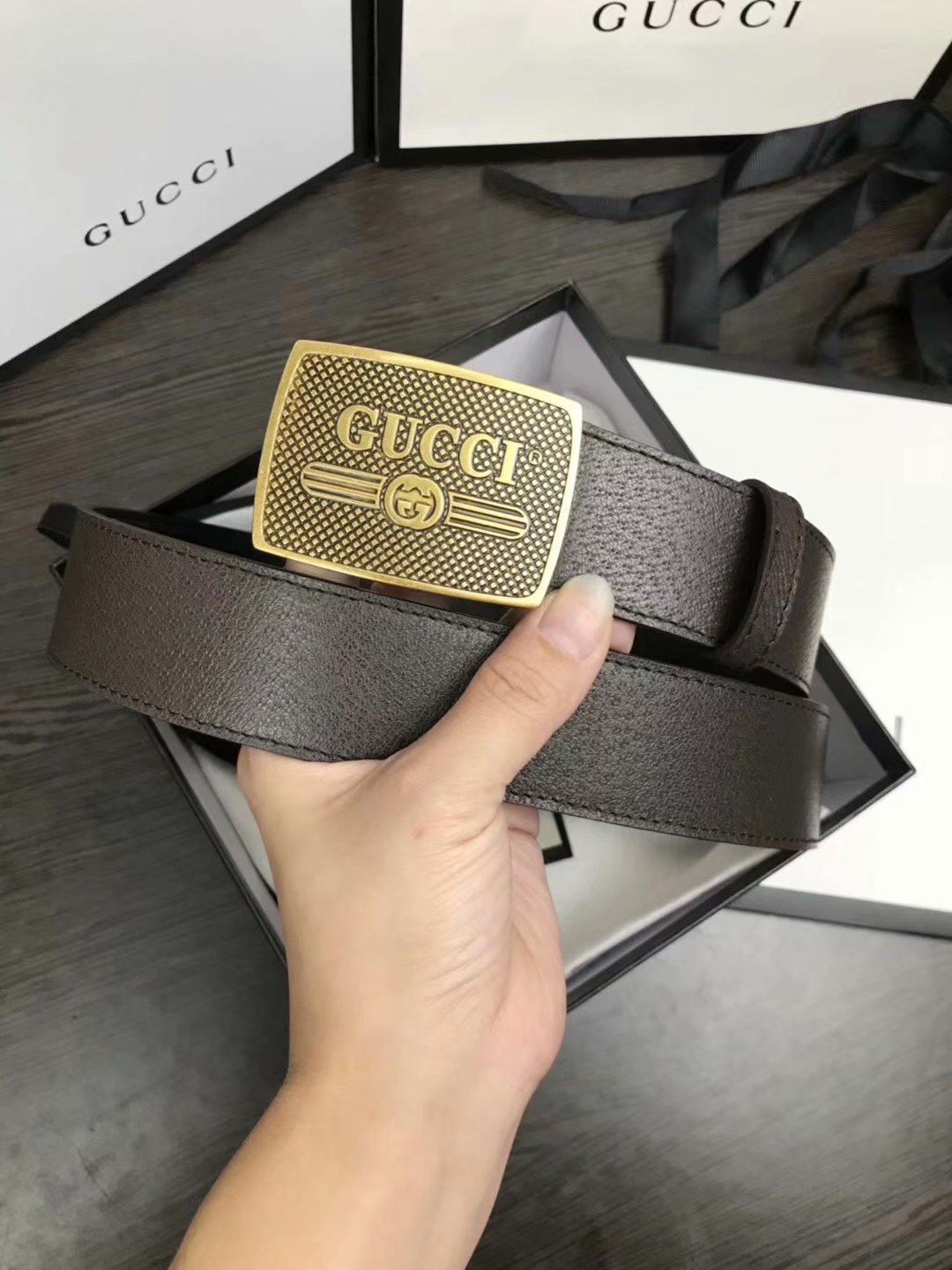 Cheap Replica Gucci Men Belt Width 3.8cm With Bronze Gold Buckle 052