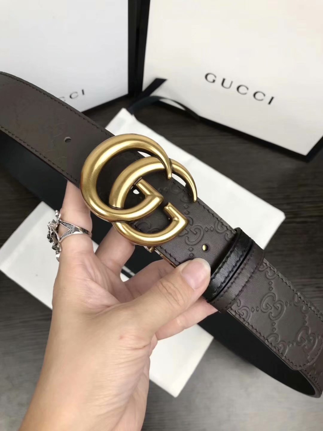 Cheap Replica Gucci Men Belt Width 3.8cm With Bronze Gold Buckle 055