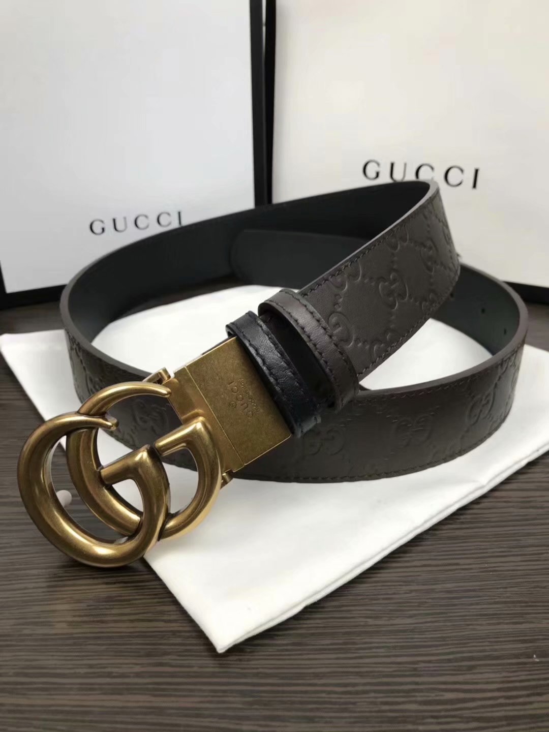 Cheap Replica Gucci Men Belt Width 3.8cm With Bronze Gold Buckle 055
