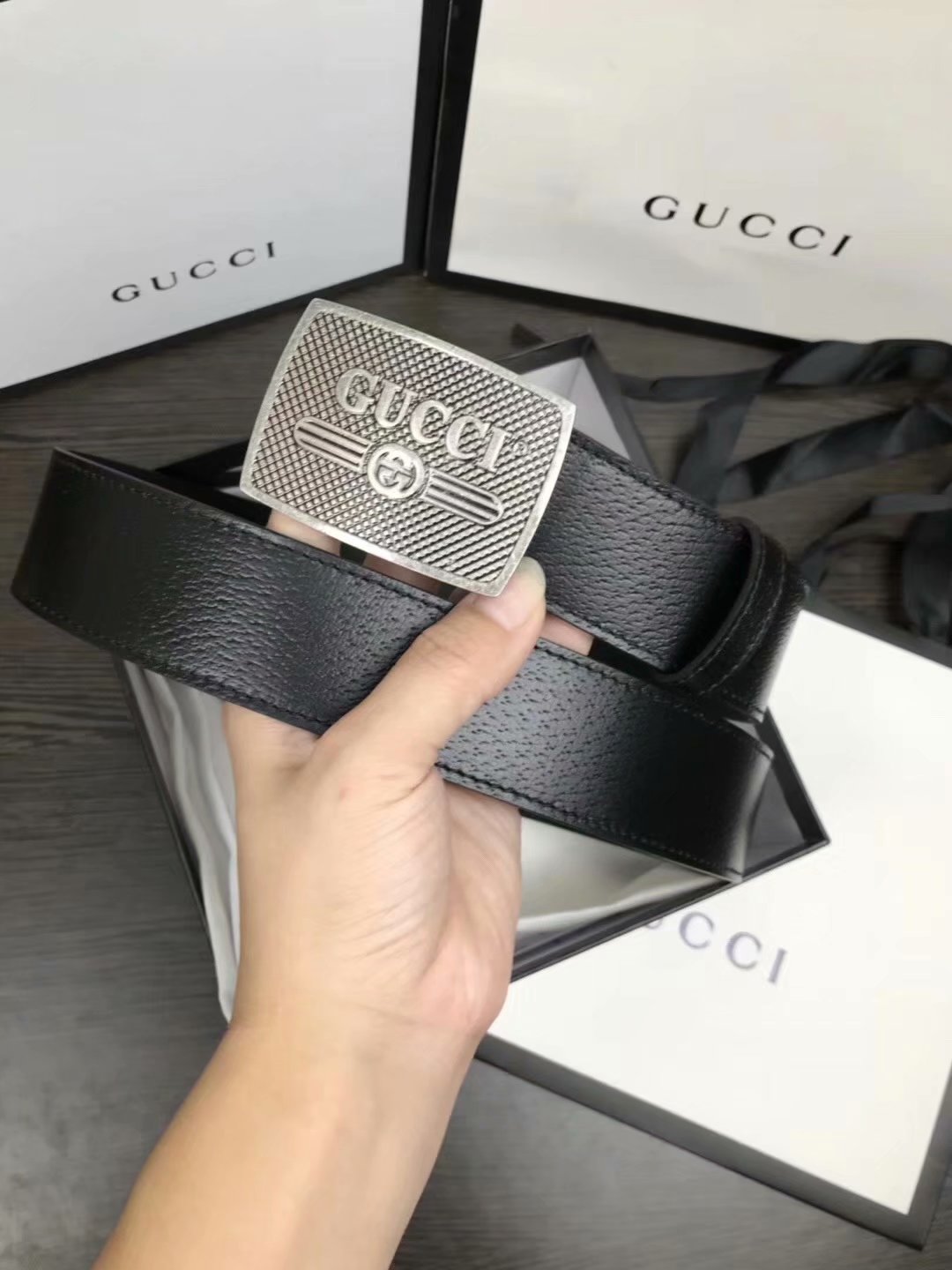 Cheap Replica Gucci Men Belt Width 3.8cm With Bronze Silver Buckle 053