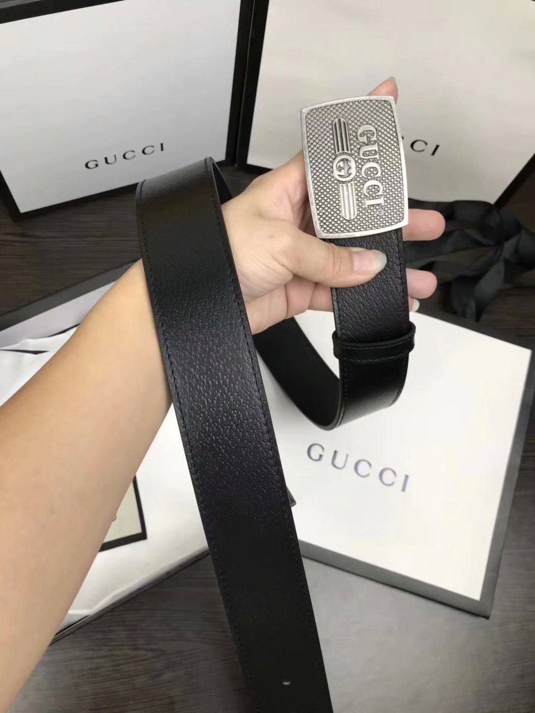 Cheap Replica Gucci Men Belt Width 3.8cm With Bronze Silver Buckle 053