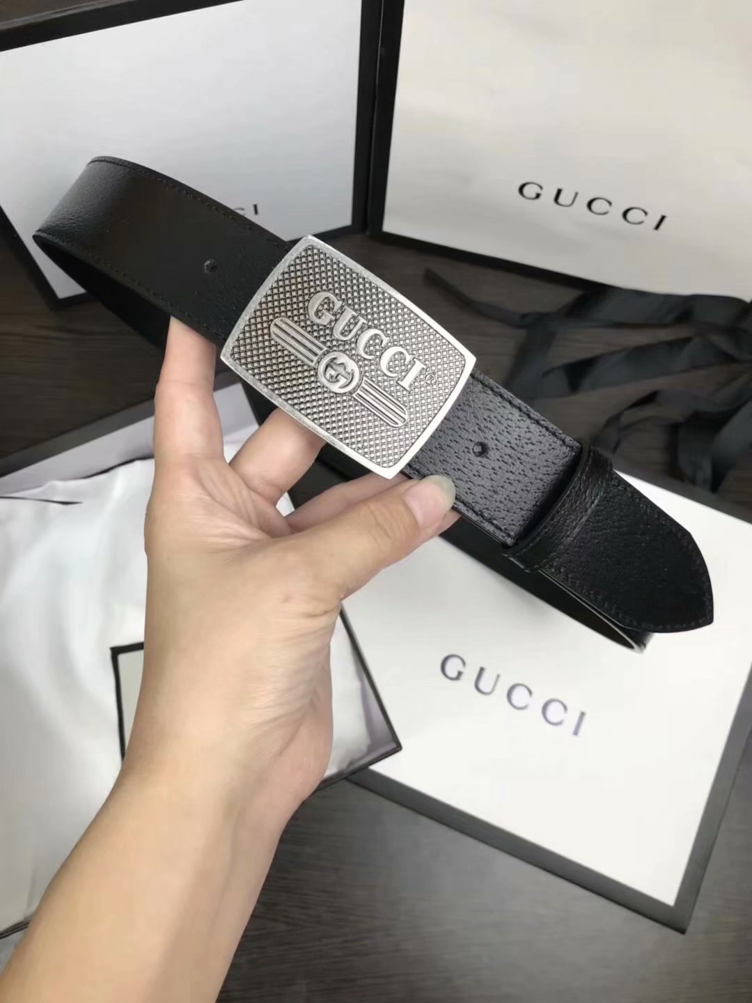 Cheap Replica Gucci Men Belt Width 3.8cm With Bronze Silver Buckle 053