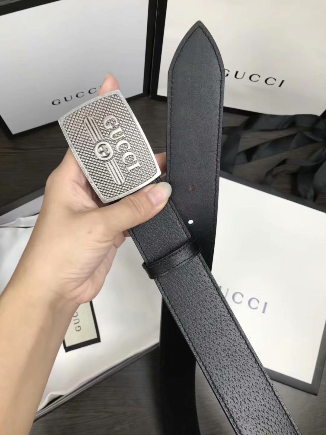 Cheap Replica Gucci Men Belt Width 3.8cm With Bronze Silver Buckle 053