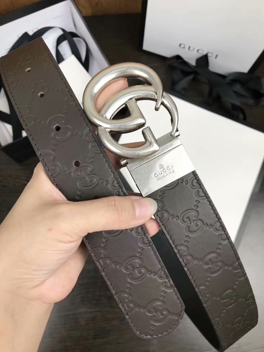 Cheap Replica Gucci Men Belt Width 3.8cm With Bronze Silver Buckle 054