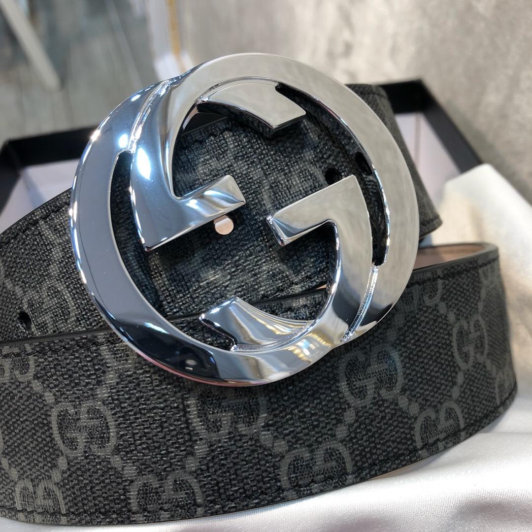 Cheap Replica Gucci Men Leather Belt Black GG Supreme Width 3.8cm With Bronze Silver Buckle 090
