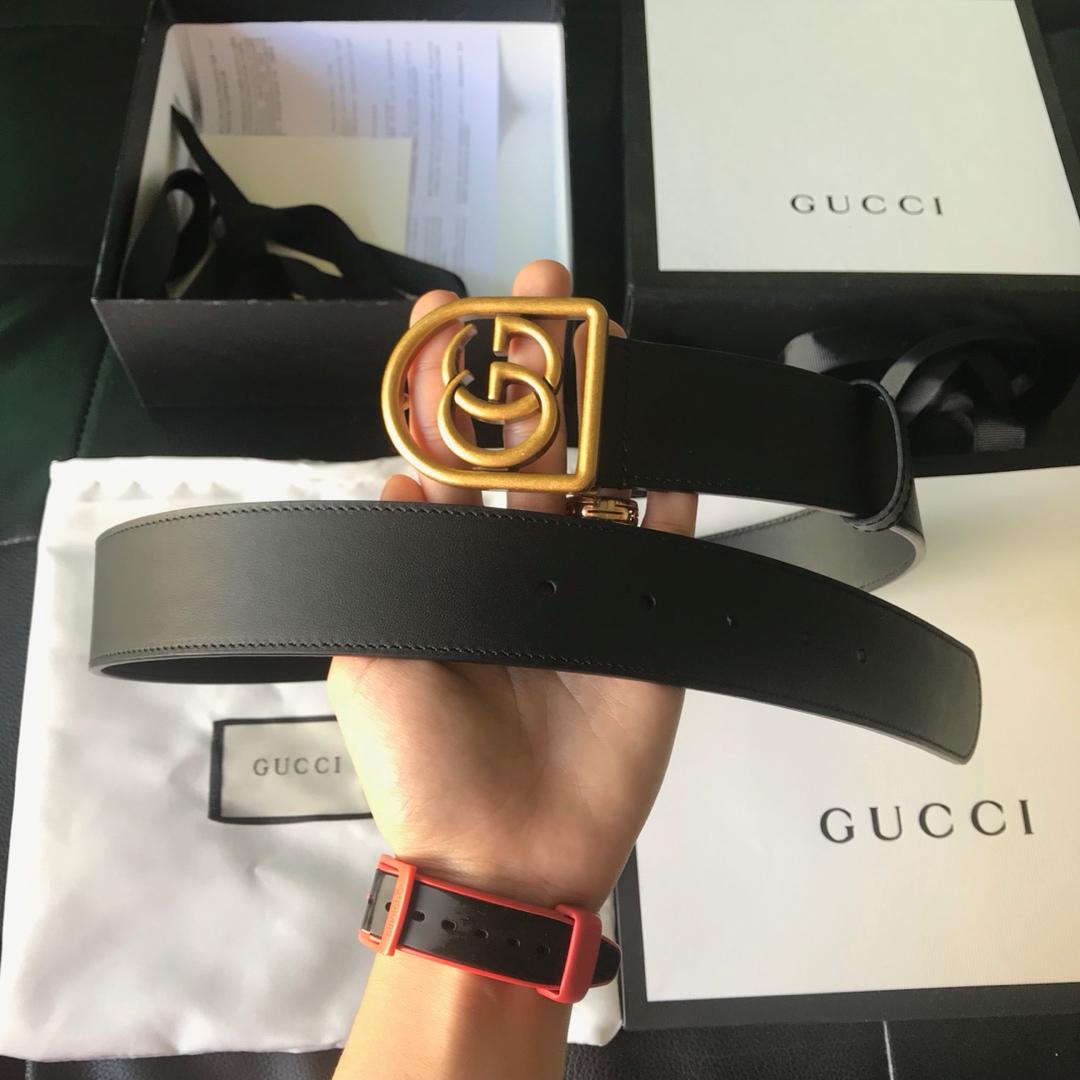Cheap Replica Gucci Men Leather Belt Black Width 3.8cm With Bronze Gold Buckle 086
