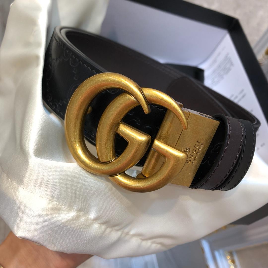 Cheap Replica Gucci Men Leather Belt Black Width 3.8cm With Bronze Gold Buckle 088