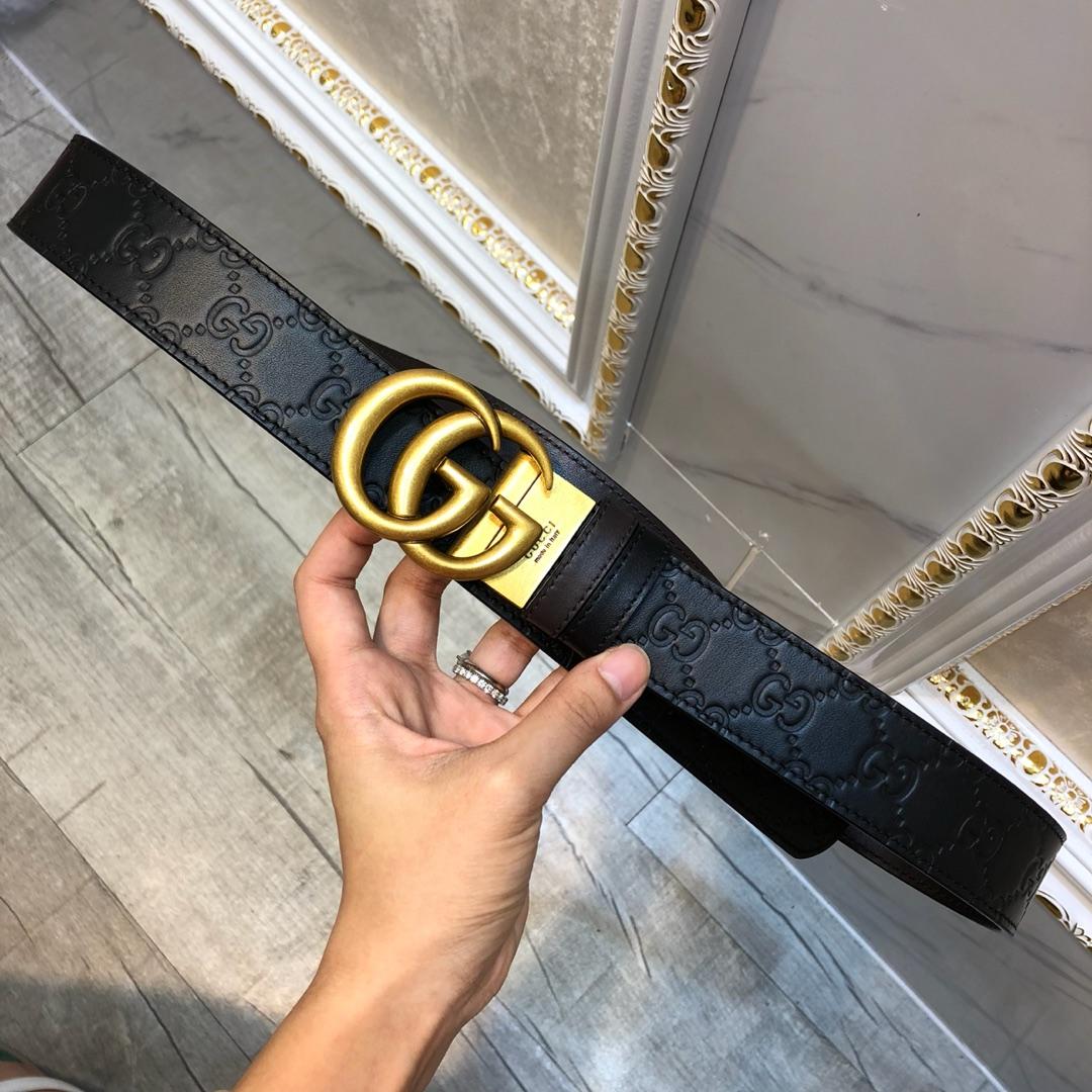 Cheap Replica Gucci Men Leather Belt Black Width 3.8cm With Bronze Gold Buckle 088