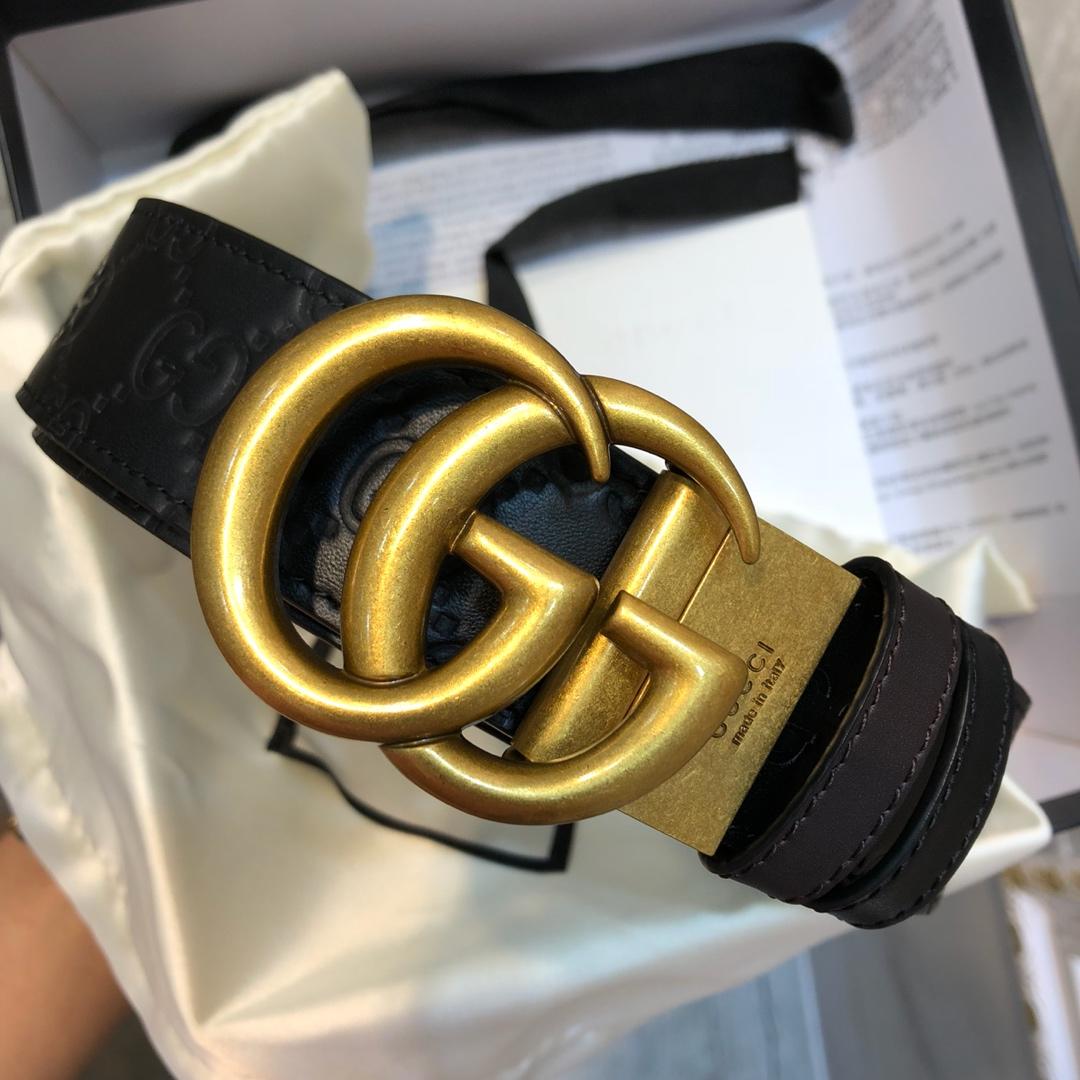 Cheap Replica Gucci Men Leather Belt Black Width 3.8cm With Bronze Gold Buckle 088