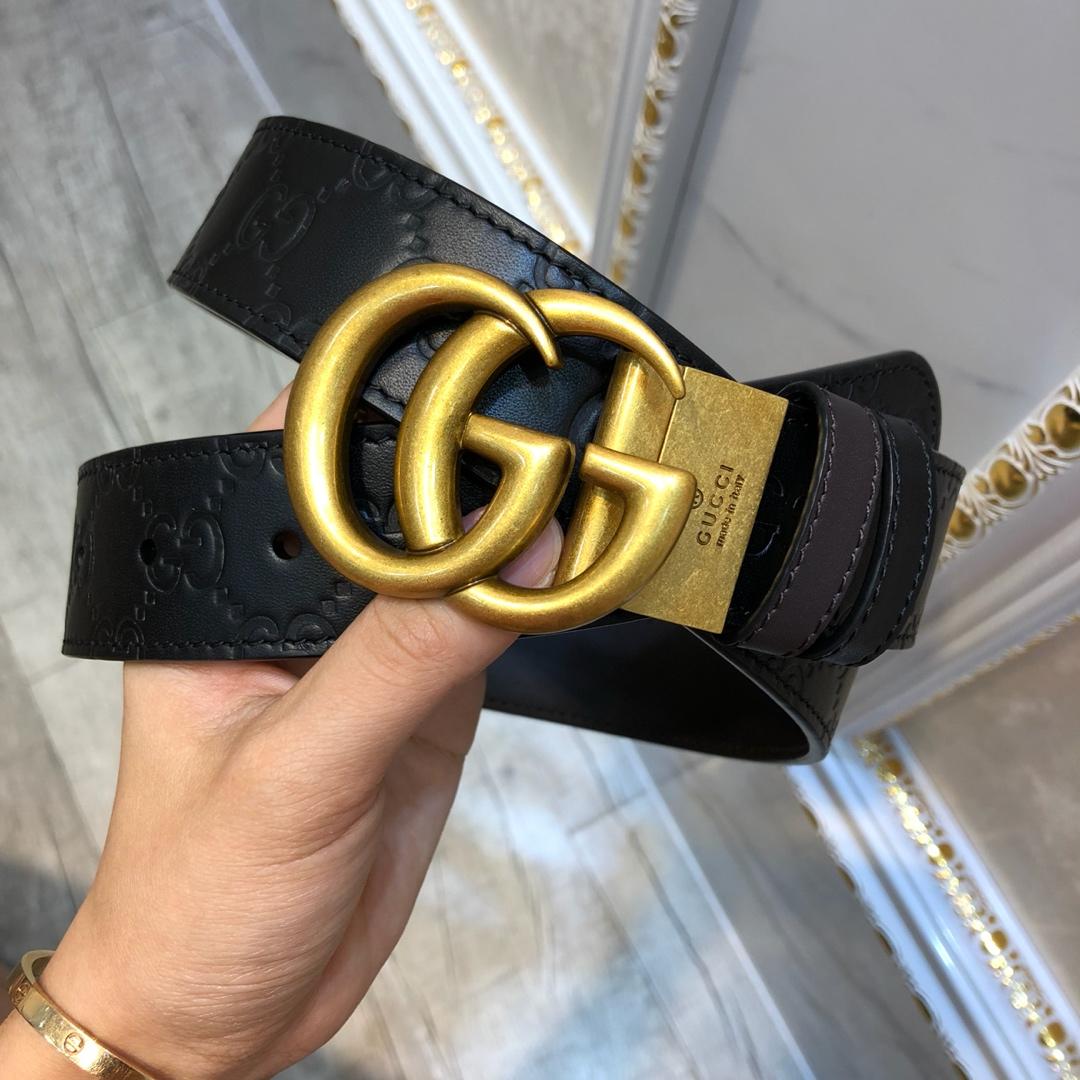 Cheap Replica Gucci Men Leather Belt Black Width 3.8cm With Bronze Gold Buckle 088