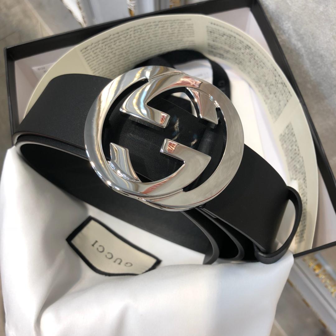Cheap Replica Gucci Men Leather Belt Black Width 3.8cm With Bronze Silver Buckle 091