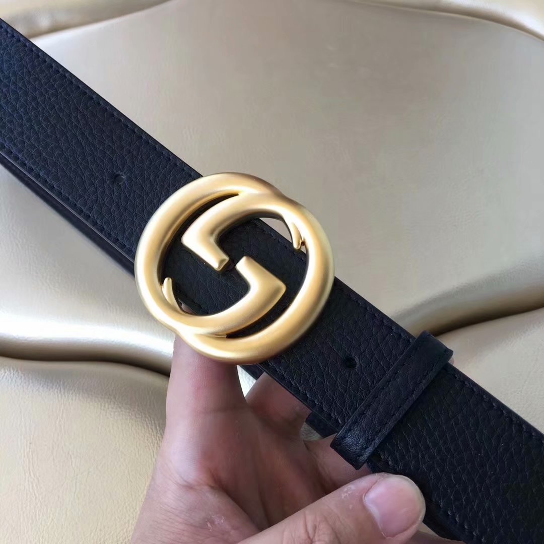 Cheap Replica Gucci Men Leather Belt Black Width 3.8cm With Gold Buckle 077
