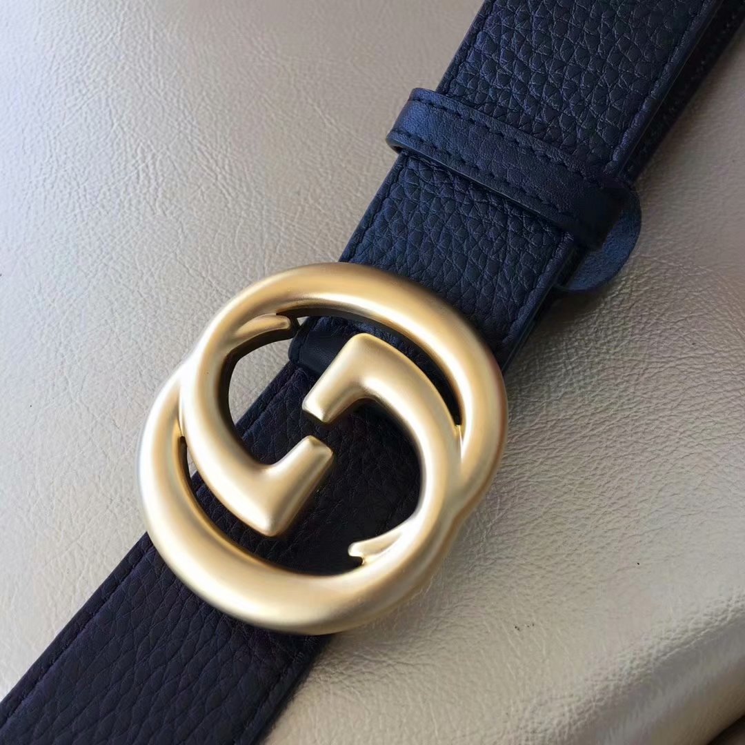 Cheap Replica Gucci Men Leather Belt Black Width 3.8cm With Gold Buckle 077