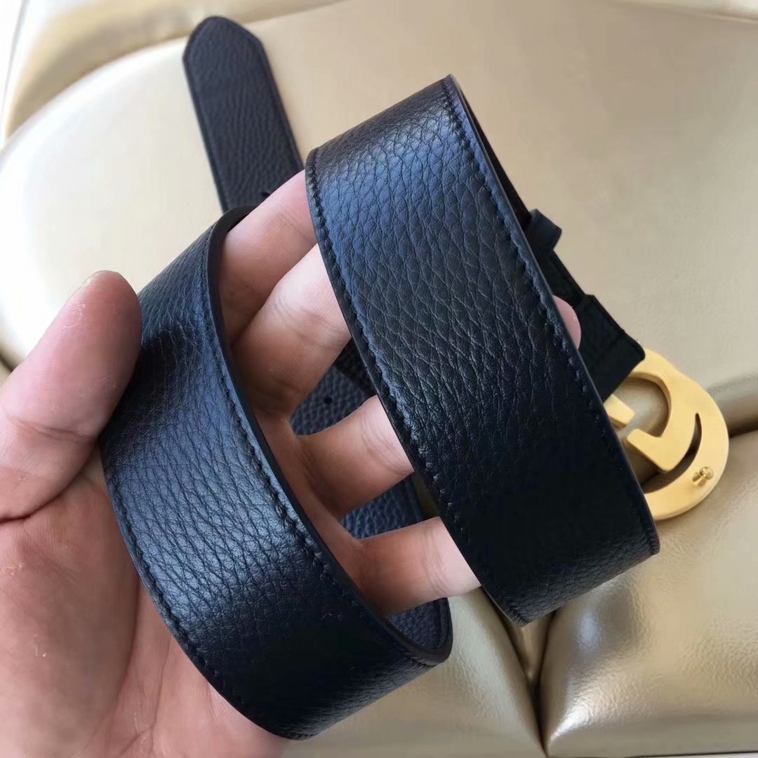 Cheap Replica Gucci Men Leather Belt Black Width 3.8cm With Gold Buckle 077