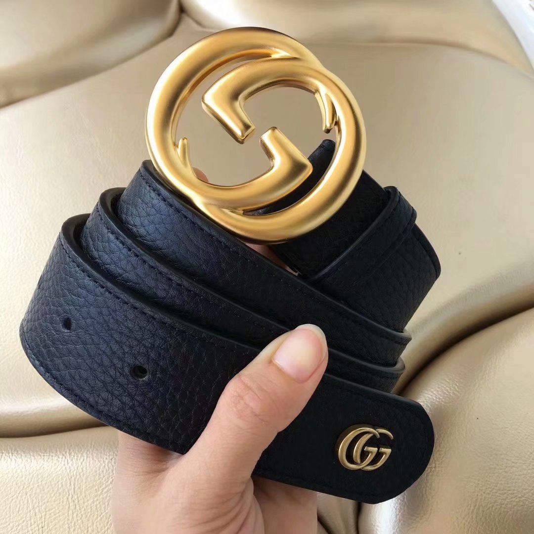 Cheap Replica Gucci Men Leather Belt Black Width 3.8cm With Gold Buckle 078