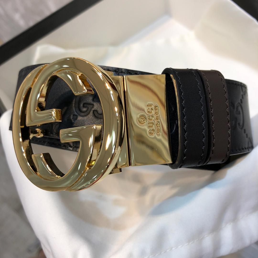 Cheap Replica Gucci Men Leather Belt Black Width 3.8cm With Gold Buckle 087