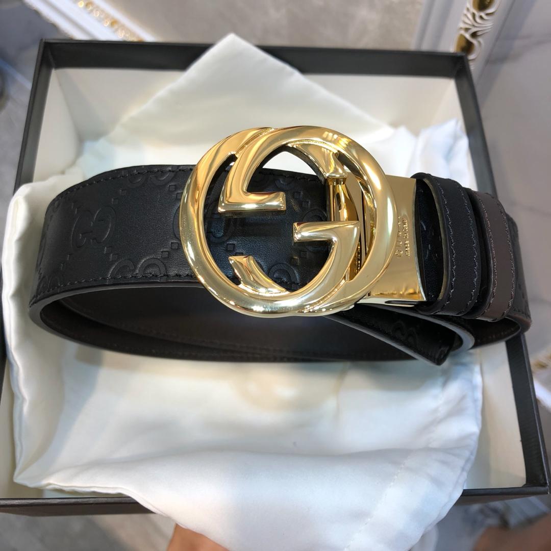 Cheap Replica Gucci Men Leather Belt Black Width 3.8cm With Gold Buckle 087