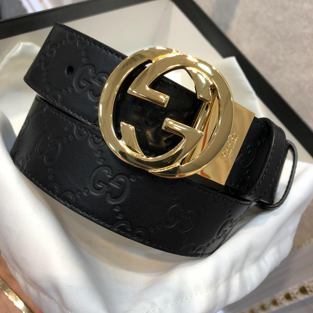 Cheap Replica Gucci Men Leather Belt Black Width 3.8cm With Gold Buckle 087