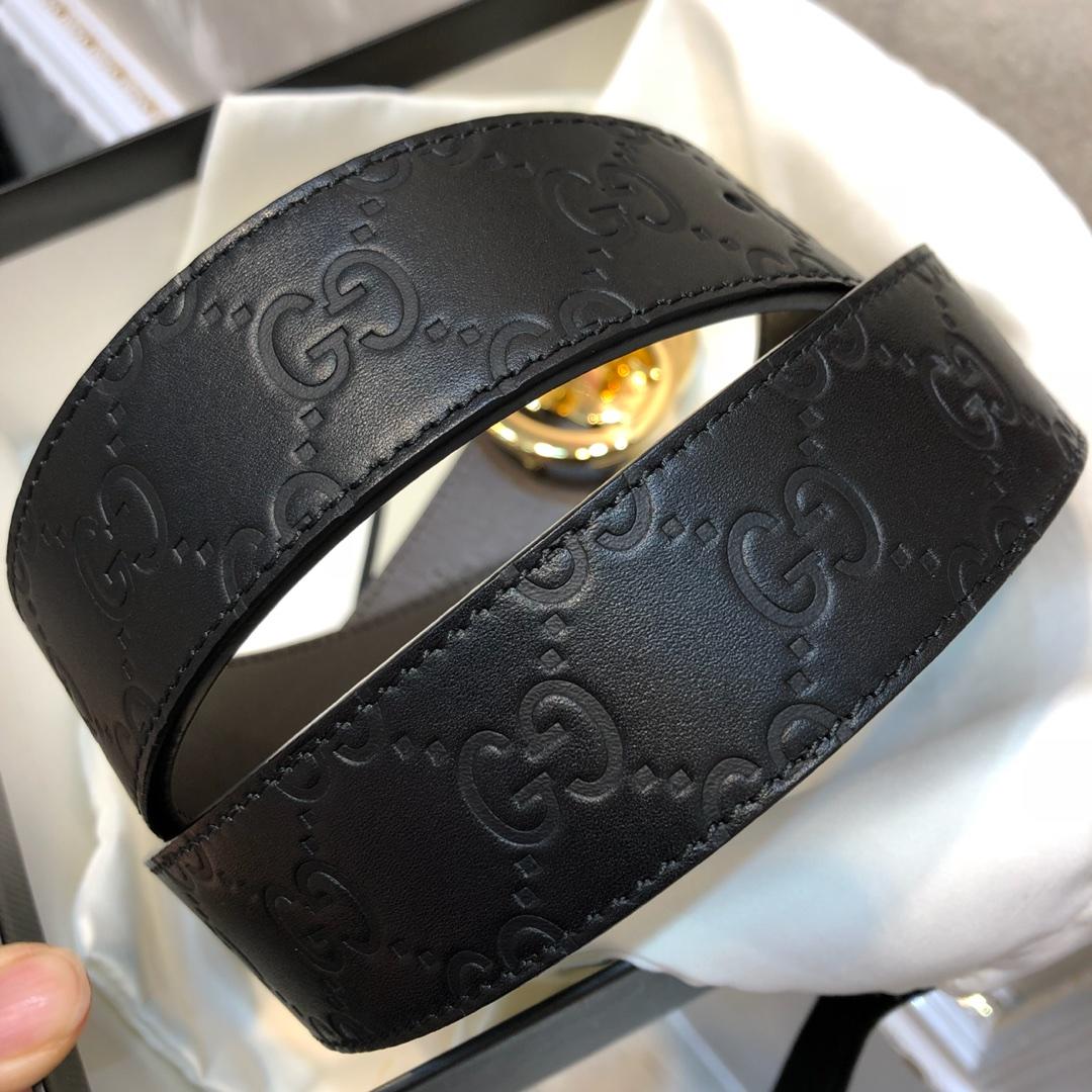 Cheap Replica Gucci Men Leather Belt Black Width 3.8cm With Gold Buckle 087