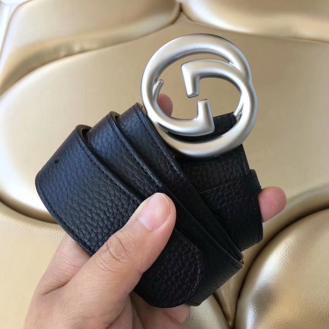 Cheap Replica Gucci Men Leather Belt Black Width 3.8cm With Silver Buckle 076