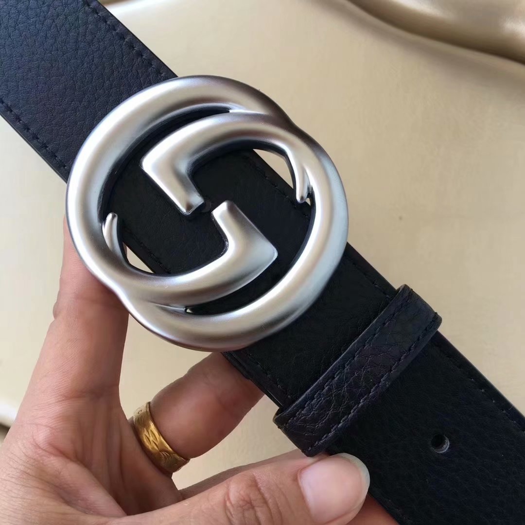 Cheap Replica Gucci Men Leather Belt Black Width 3.8cm With Silver Buckle 079
