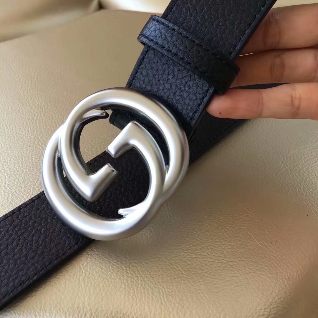 Cheap Replica Gucci Men Leather Belt Black Width 3.8cm With Silver Buckle 079