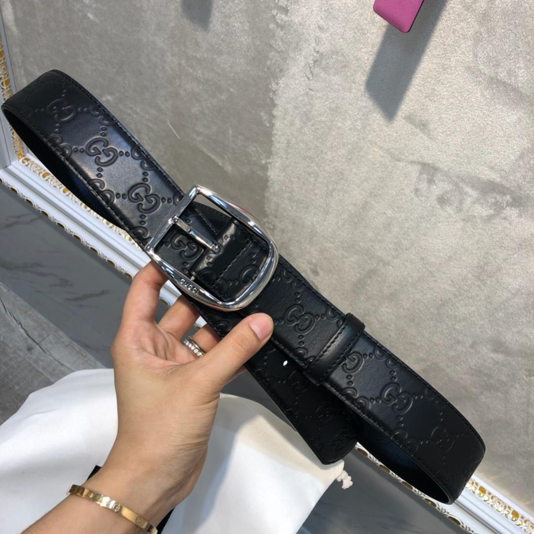 Cheap Replica Gucci Men Leather Belt Black Width 3.8cm With Silver Buckle 094