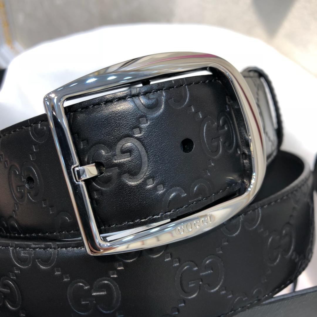 Cheap Replica Gucci Men Leather Belt Black Width 3.8cm With Silver Buckle 094