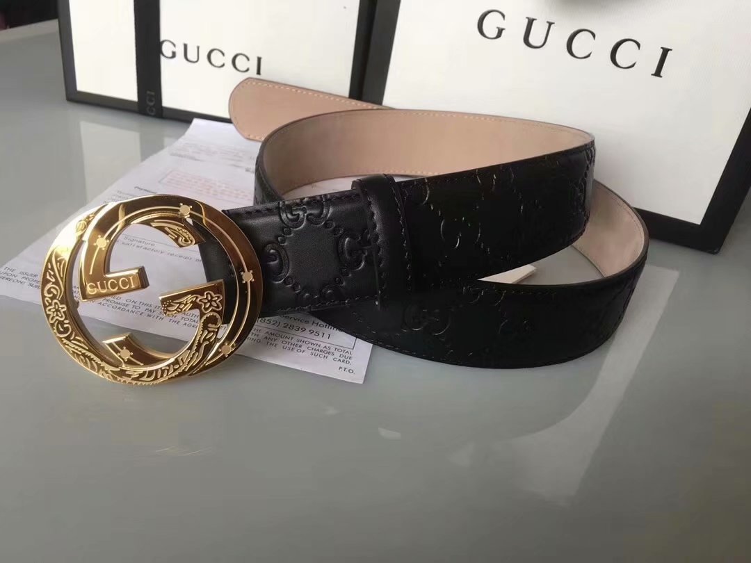 Cheap Replica Gucci Men Leather Belt Width 3.8cm With Gold Rotating Buckle 067