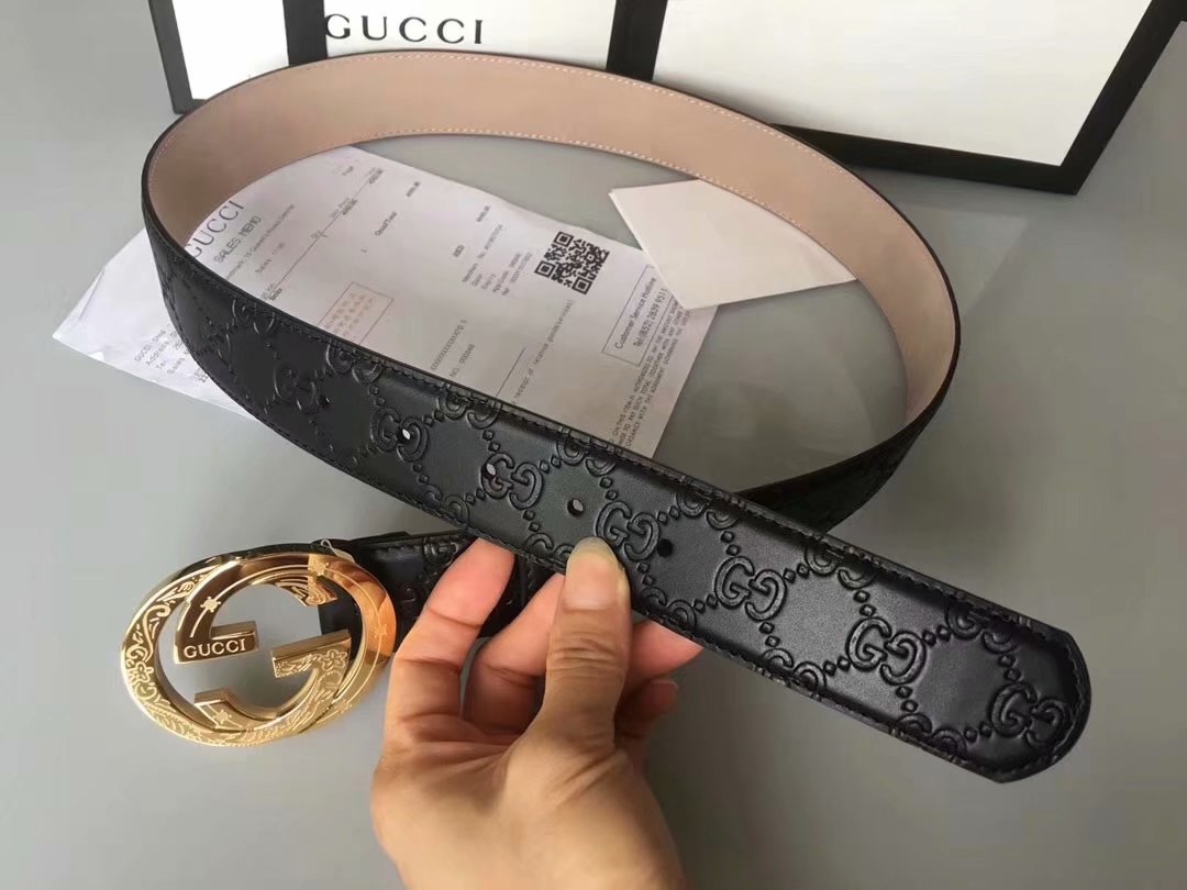 Cheap Replica Gucci Men Leather Belt Width 3.8cm With Gold Rotating Buckle 067