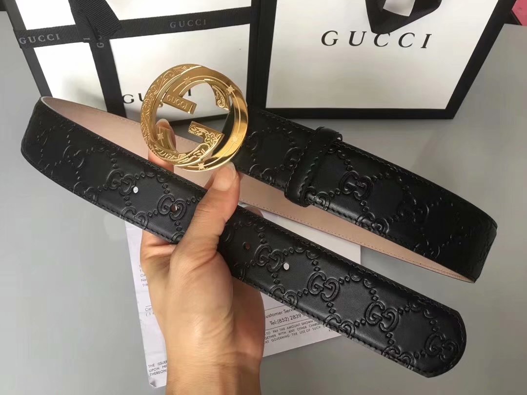 Cheap Replica Gucci Men Leather Belt Width 3.8cm With Gold Rotating Buckle 067