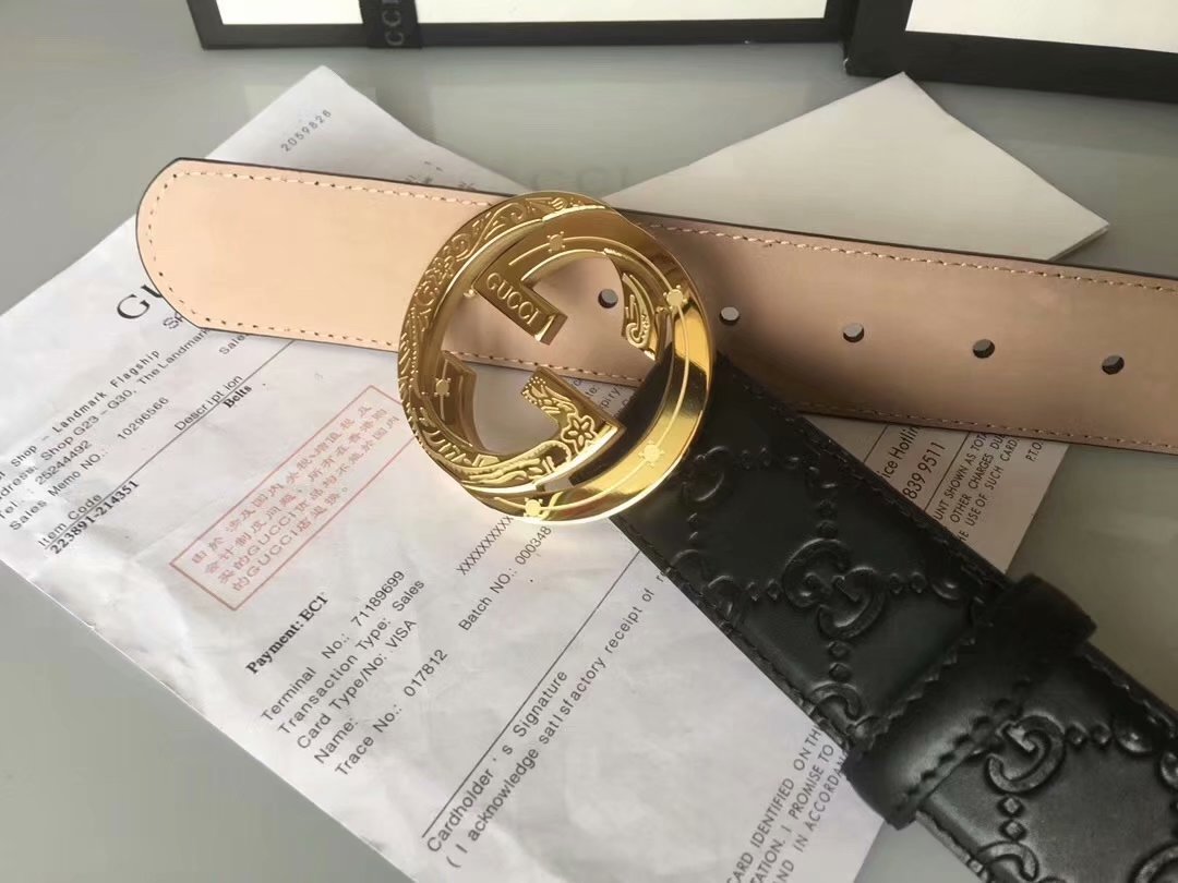 Cheap Replica Gucci Men Leather Belt Width 3.8cm With Gold Rotating Buckle 067