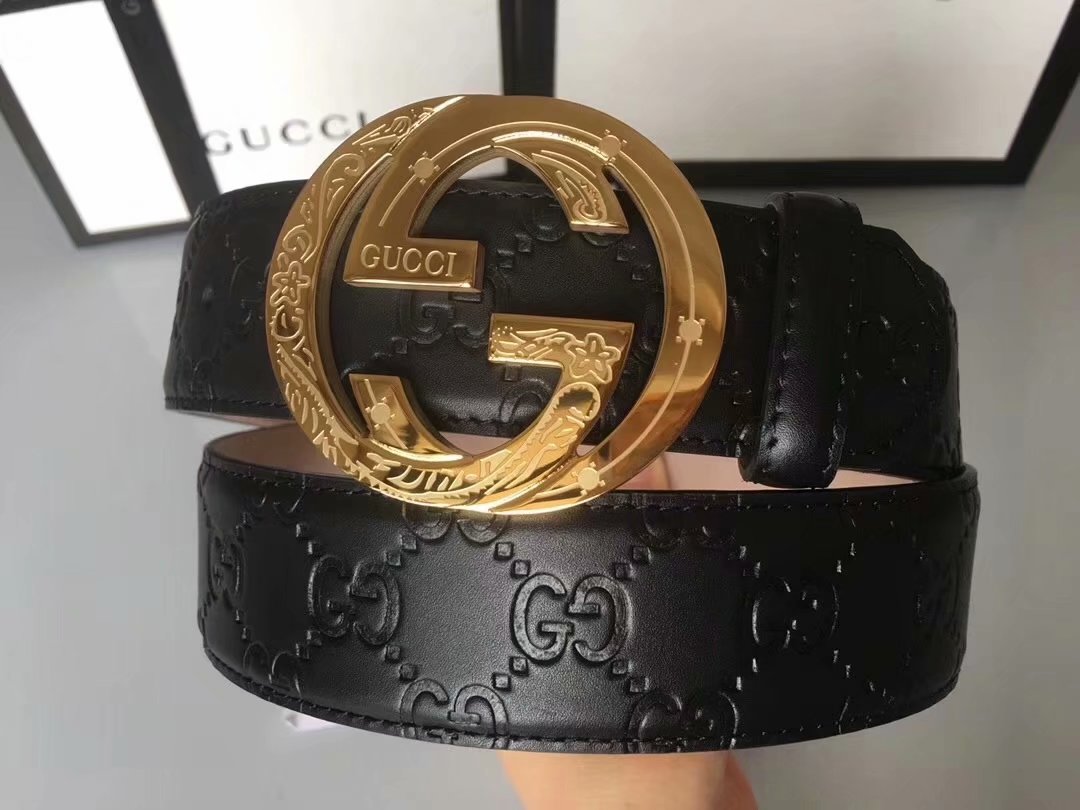 Cheap Replica Gucci Men Leather Belt Width 3.8cm With Gold Rotating Buckle 067